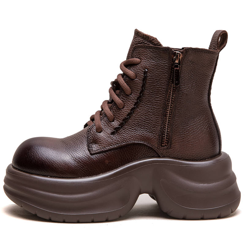 MATA Top Grain Cow Leather Vintage Style Short Combat Boots 6CM Women's