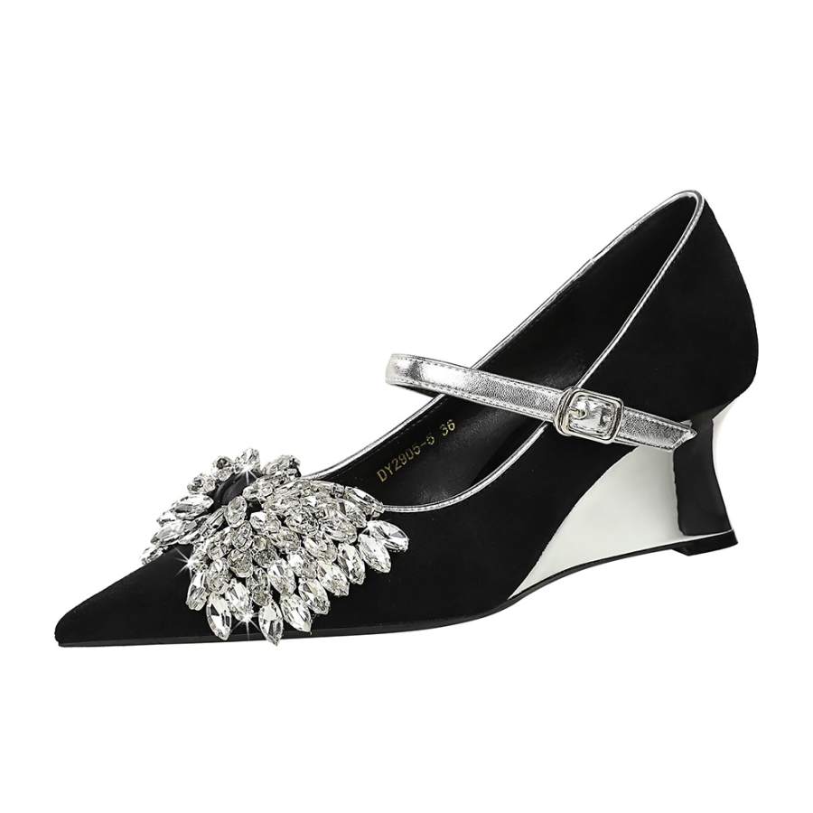 QITUMAUL Suede Irregular Heel Mary Jane Shoes Women's Black