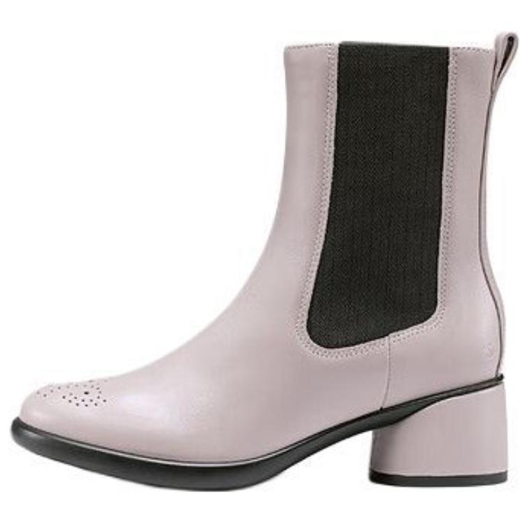 Ecco Cow Leather Short Chelsea Boots 5cm Women's Gray Pink