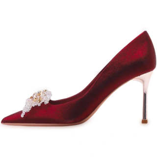 LUNNIFEIYA Pu Slim Heel High Heels Women's Burgundy