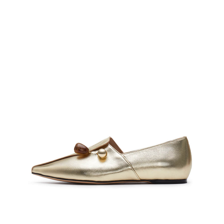Joypeace Moonlight Letter Sheepskin Loafers Women's Gold