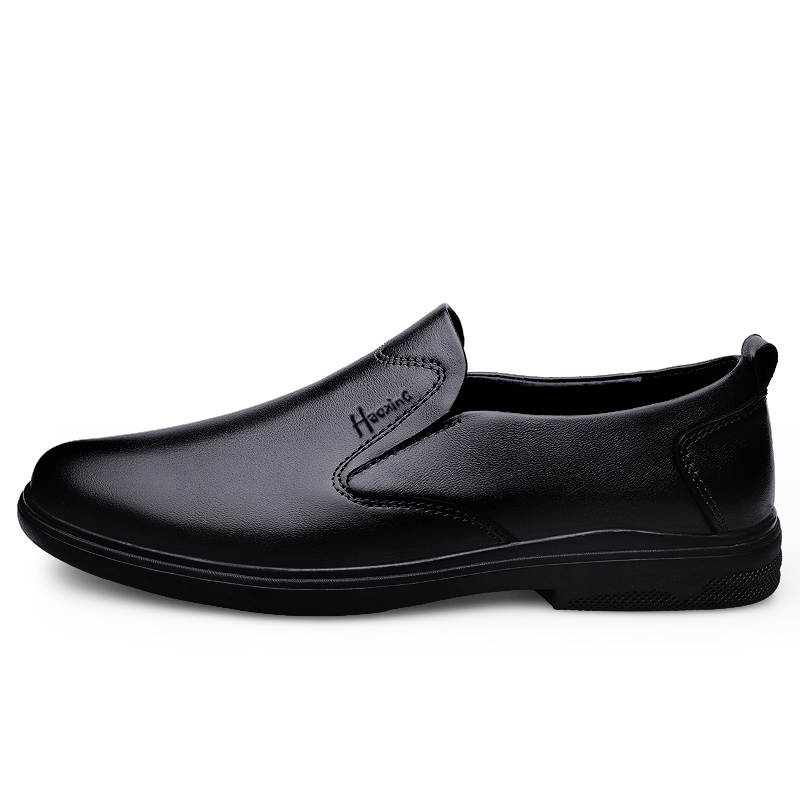 HAOXING Top Grain Cow Leather Loafers Men's Black