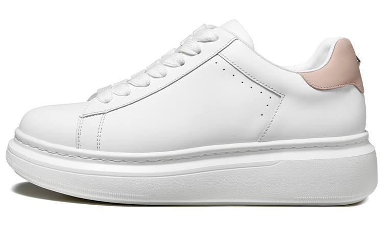THOM WILLS Casual Versatile Cow Leather White Sneakers Low top Skateboard Shoes Women's White Peach Pink Tail