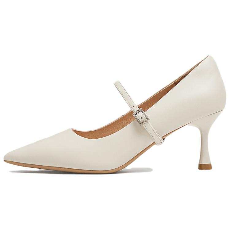 Tata Sheepskin Slim Heel Mary Jane Shoes Women's Ecru