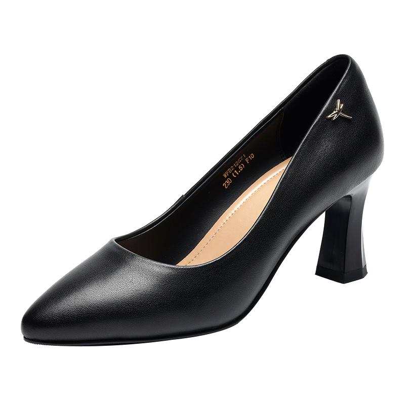 RED DRAGONFLY Cow Leather Chunky Heel High Heels Women's Black
