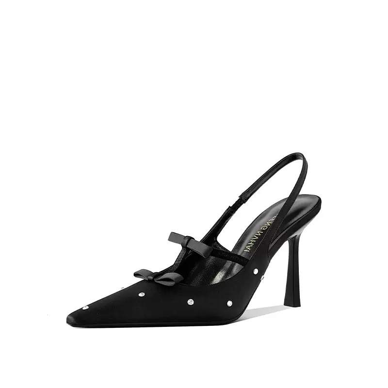 RoseDoris Silk Slim Heel High Heels Women's Black