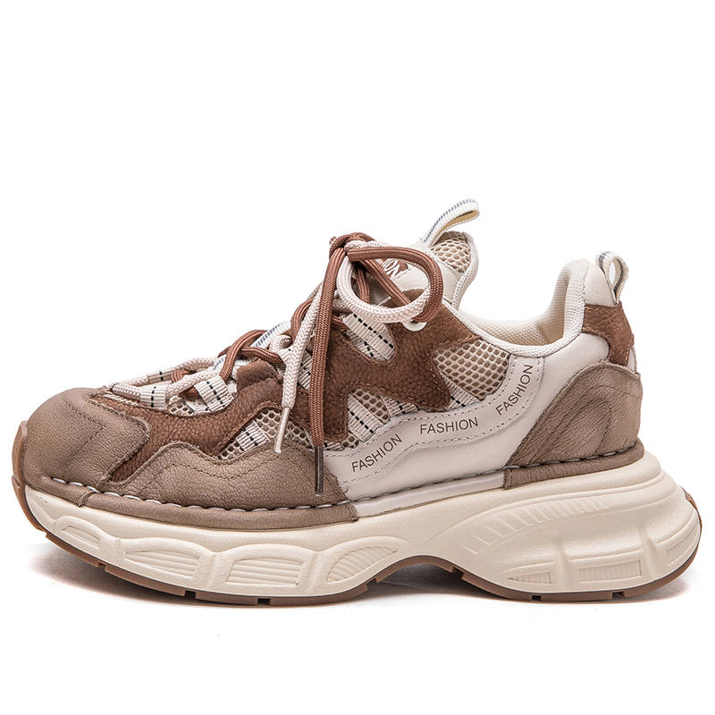 JIEZHOU Top Grain Cow Leather Height Increasing Height Increasing Low top Chunky Sneakers Women's
