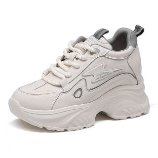Spider King Cow Split Leather Low top Chunky Sneakers Women's Beige Gray