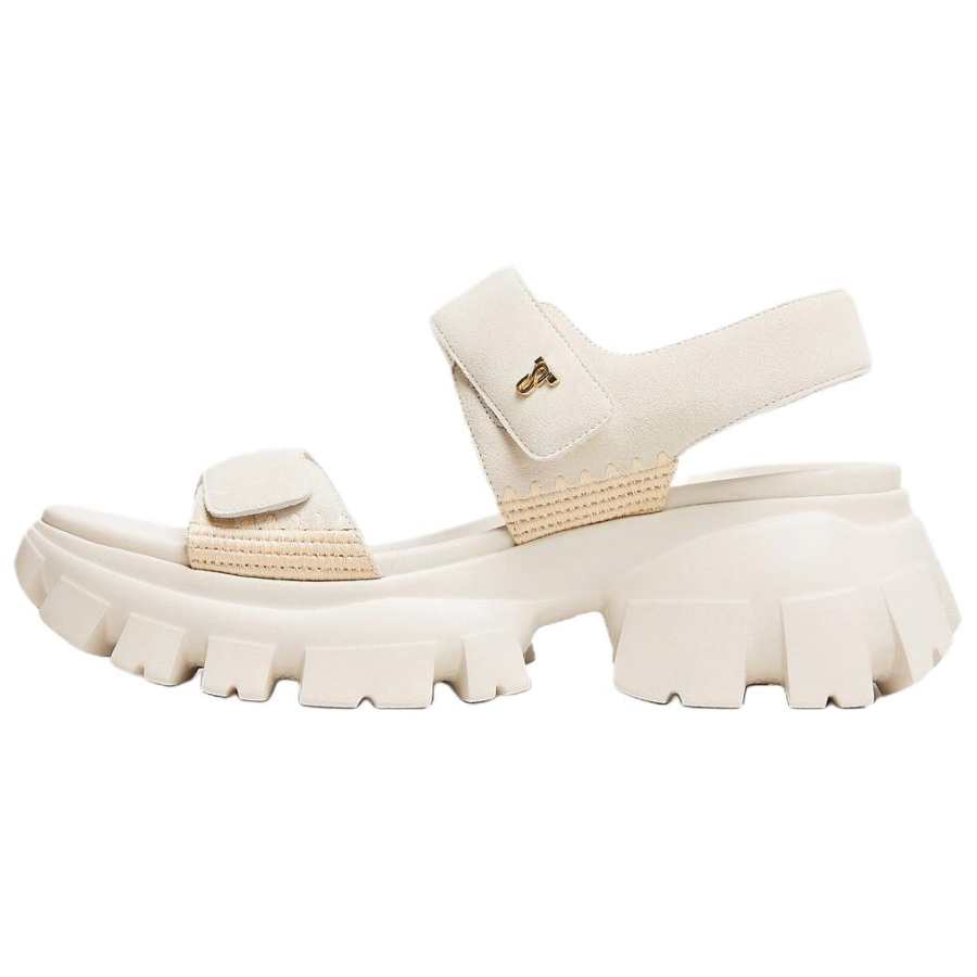 Staccato Almond Snow Skin Sheepskin Minimalist Fashion One Strap Sandals 7cm Women's