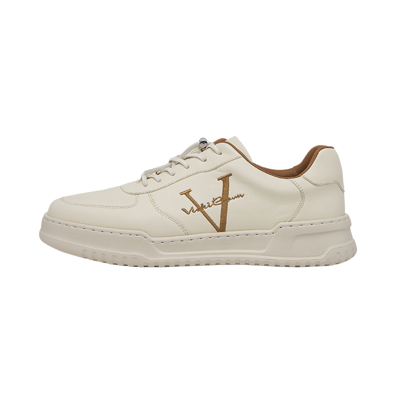 VICKI BROWN Cow Leather Skateboard Shoes Men's White Apricot