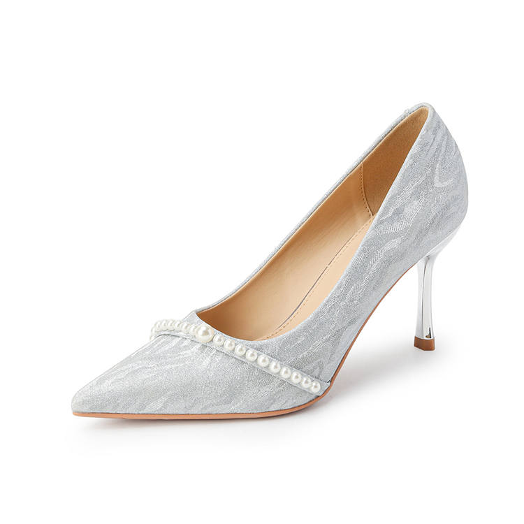 Zubumei Leather Slim Heel High Heels 8cm Women's Silver