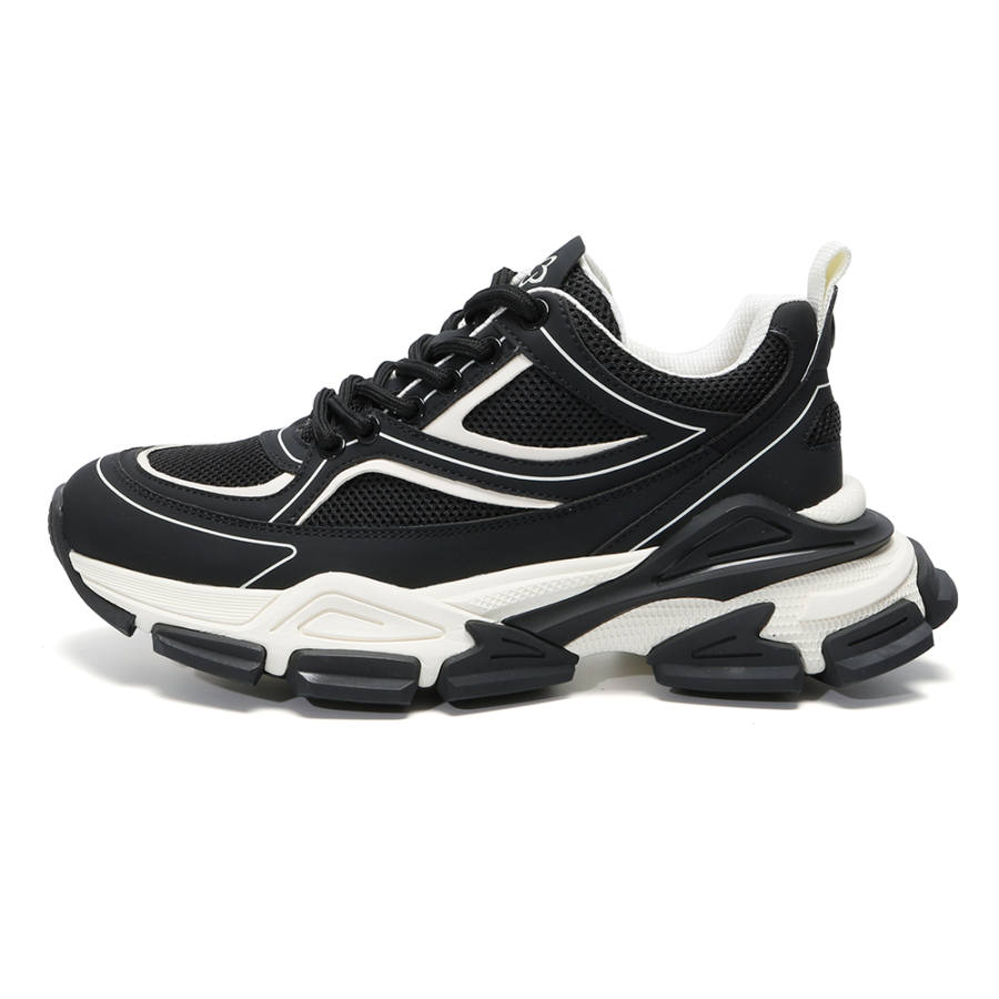 KAIMALONG Cow Leather Low top Chunky Sneakers Men's Black White