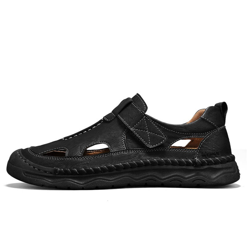 WENNAI Top Grain Cow Leather Casual Shoes Men's Black
