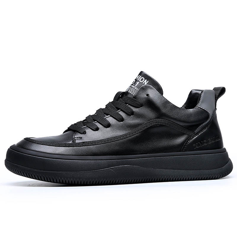 XIMO BULL Cow Leather Slip Resistant Low top Skateboard Shoes Men's Black