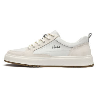 HAOXING Top Grain Cow Leather Low top Skateboard Shoes Men's White