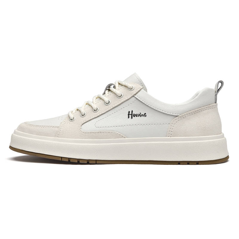 HAOXING Top Grain Cow Leather Low top Skateboard Shoes Men's White