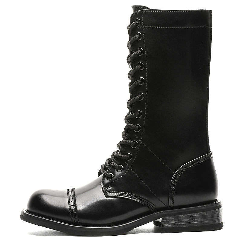 KAQIAODI Microfiber Leather Crew Combat Boots Men's Black