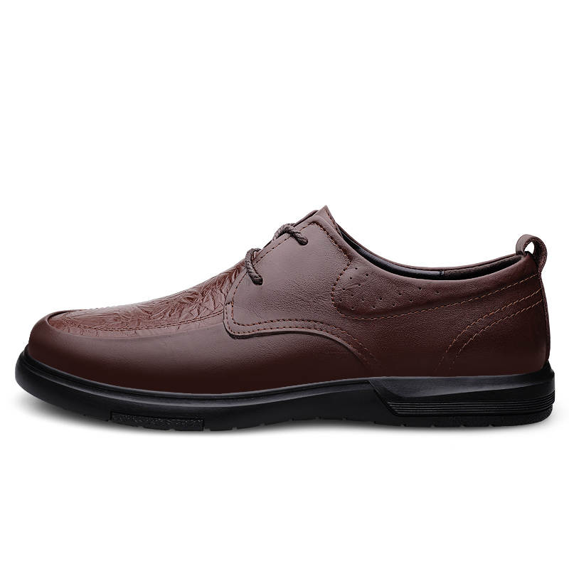 YINGLUNQISHI Top Grain Cow Leather Casual Shoes Men's Brown
