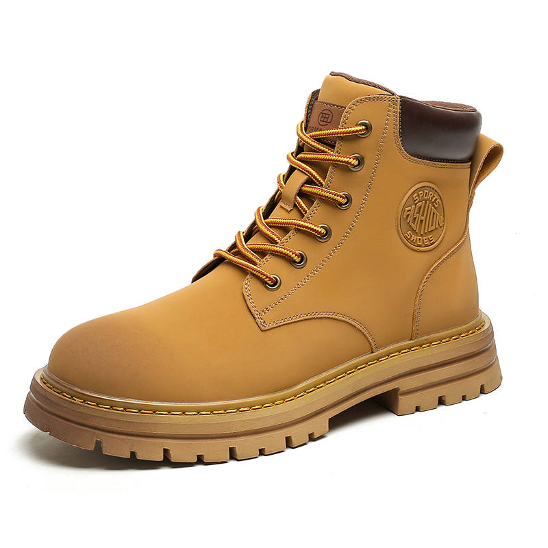 MINGYITU Cow Split Leather Crew Combat Boots Unisex