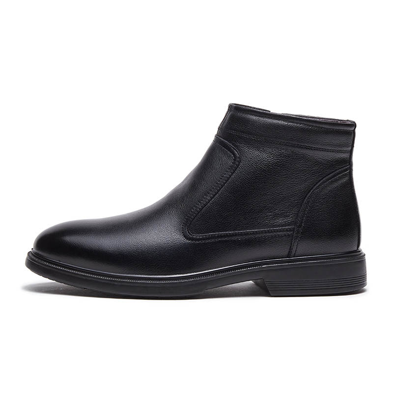 AOKANG Fleece Lined Thermal Versatile Business Cotton Boots High Top Casual Ankle Boots Men's Black