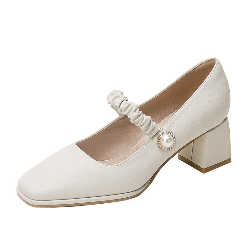 JEPSEN Microfiber Leather Chunky Heel Mary Jane Shoes Women's Apricot
