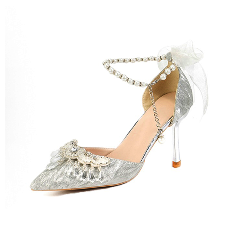 WOXXXN Pu Slim Heel High Heels Women's Silver