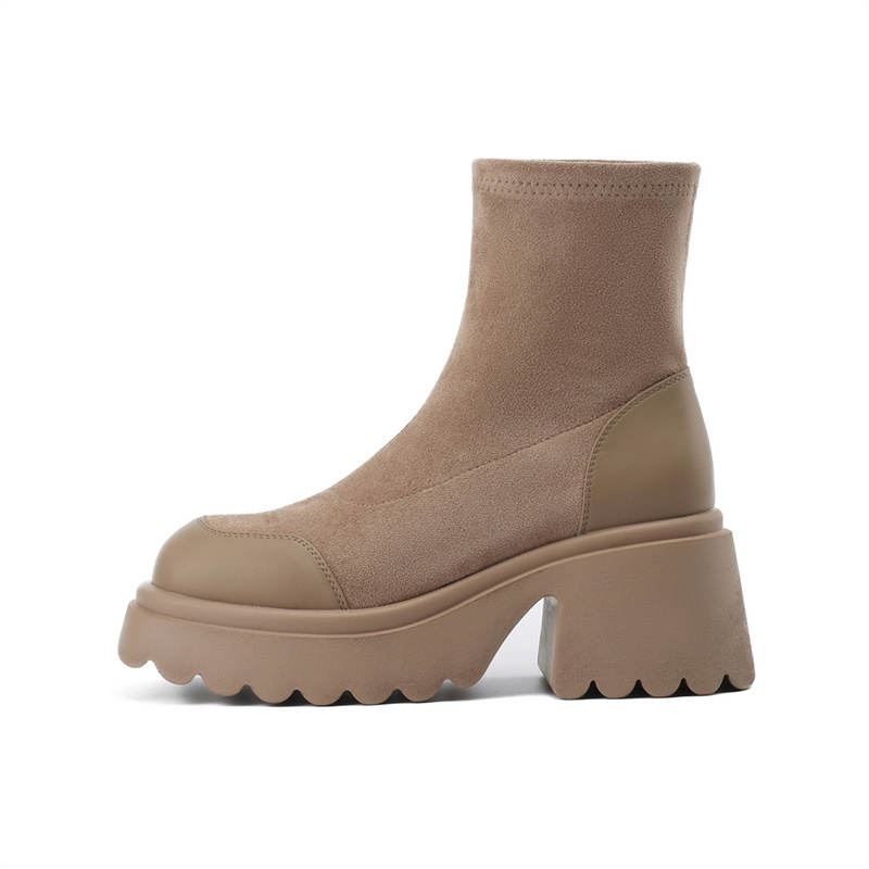 JOSINY Fleece Lined Thermal, Platform Height Increasing, Suede, Fashion Trend, With Skirt Ankle Boots Women's Khaki