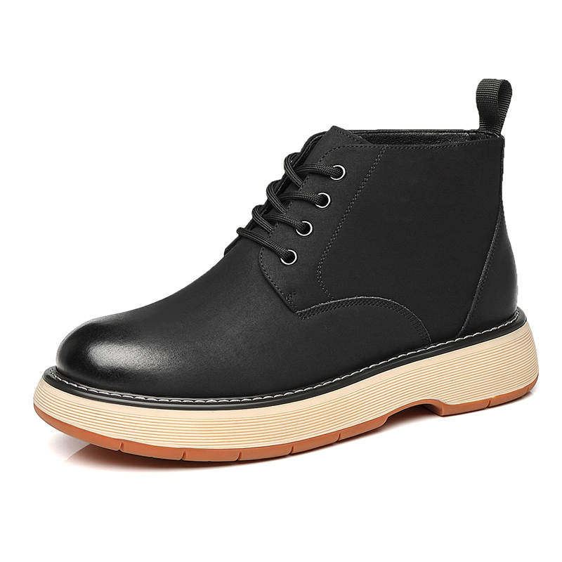 CITONGXIANSHENG Cow Split Leather Short Combat Boots Unisex Black