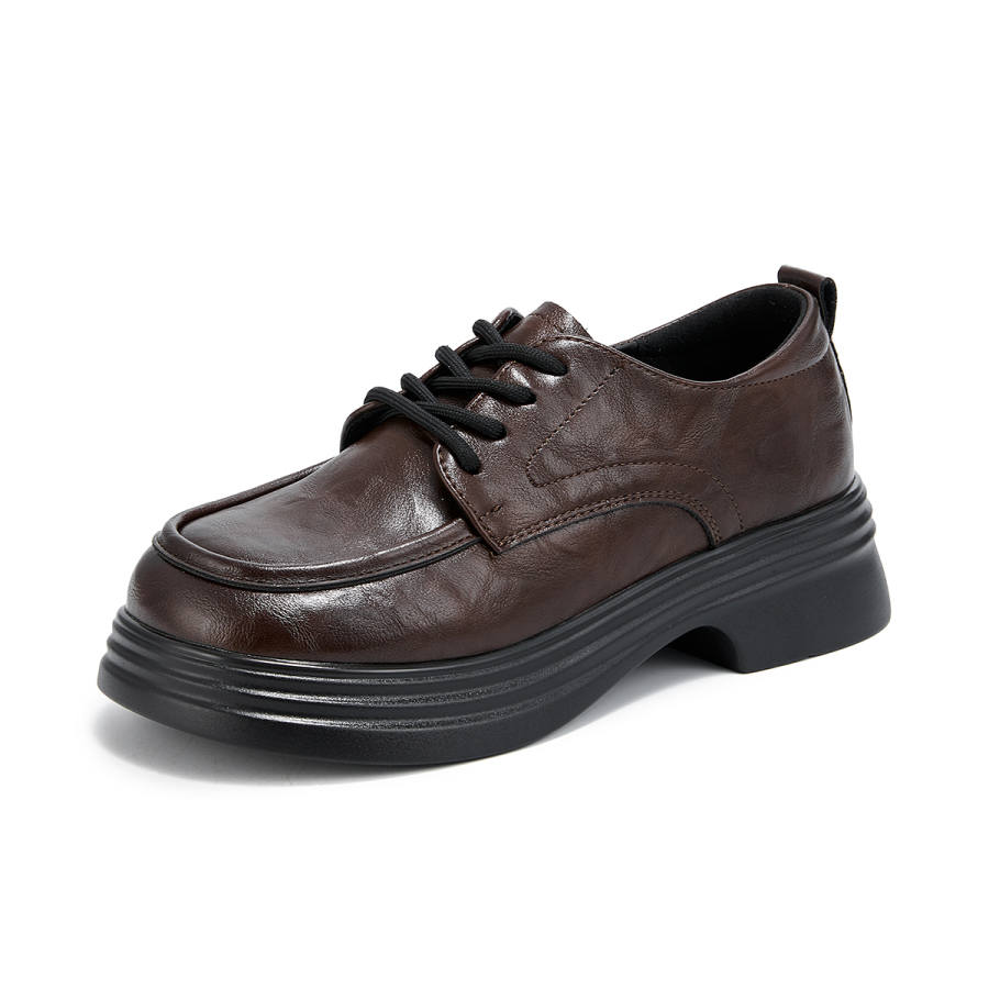 La Chapelle Vintage British Style Small Leather Shoes Microfiber Leather Casual Shoes Women's Brown