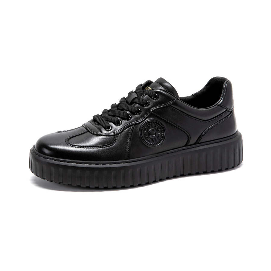 Satchi Top Grain Cow Leather Outdoor Casual Skateboard Shoes Men's Black