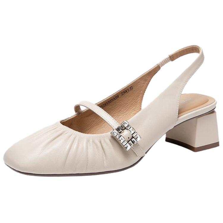 C°BANNER Muted Series Sheepskin Chunky Heel High Heels 4cm Women's