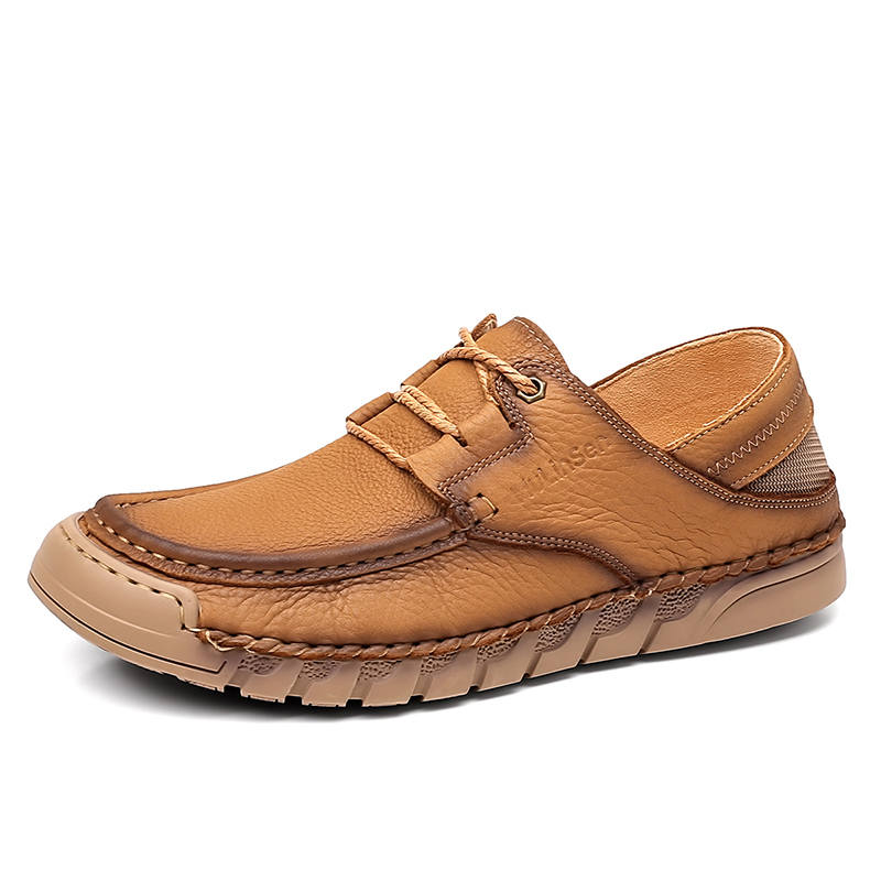 Mulinsen Casual Leather Shoes Men's Low Top Khaki/Brown