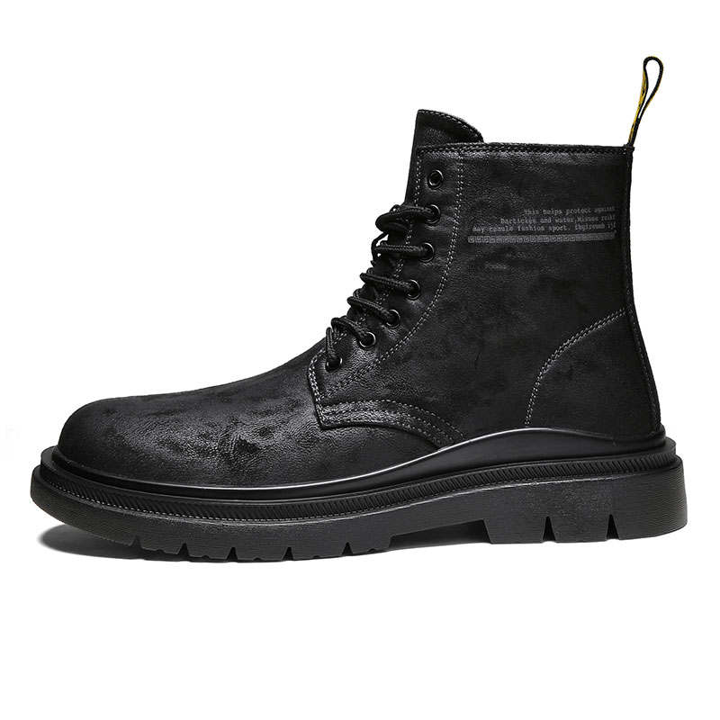 DAISHUTOU DAISHUTOU Cow Split Leather Crew Combat Boots Unisex Black