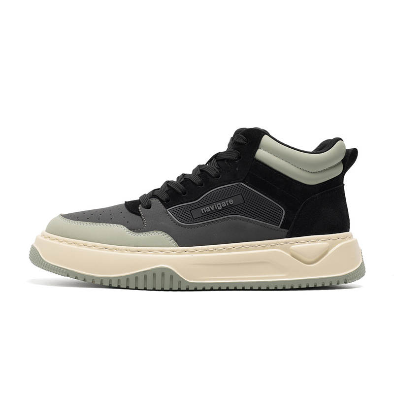 NAVIGARE Synthetic Leather Platform Height Increasing Mid top Casual Shoes Men's Black Gray