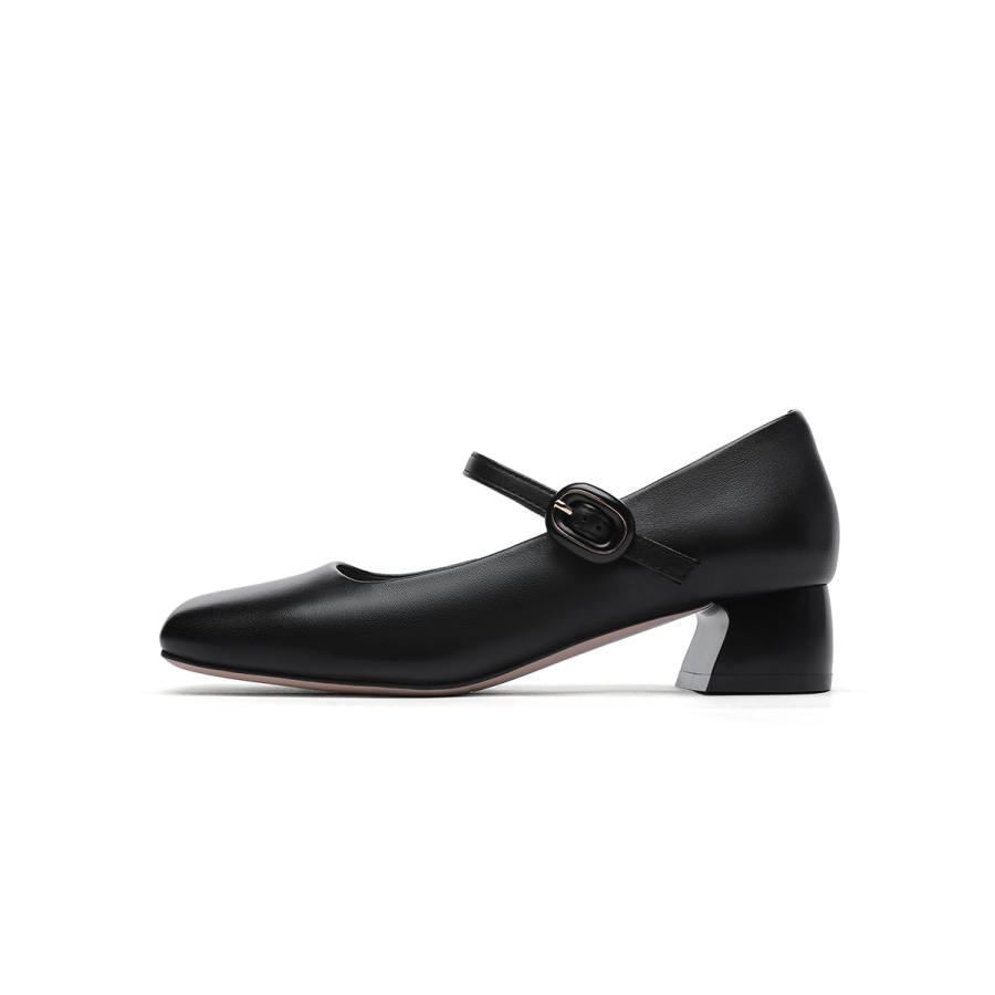 GOLDLION Sheepskin Chunky Heel Mary Jane Shoes Women's