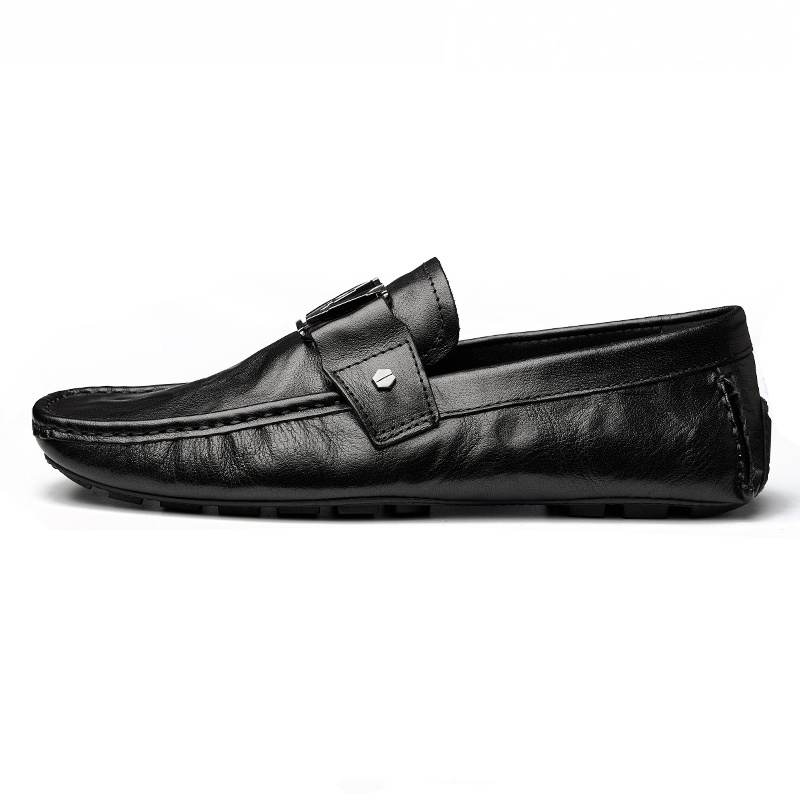 Brounvanm Top Grain Cow Leather Gommino Loafers Men's Black