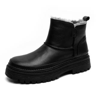 PALMPOLO Top Grain Cow Leather Thermal Snow Boots Men's Black