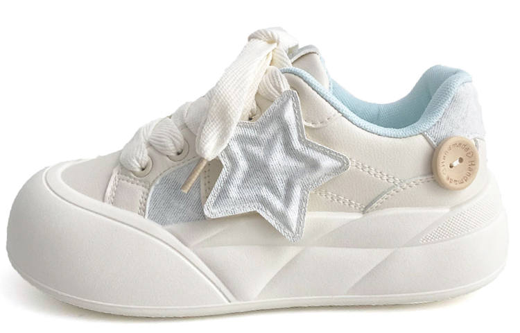 WENPU Abrasion Resistant, Lightweight, And Breathable Low top Skateboard Shoes Women's Beige Blue