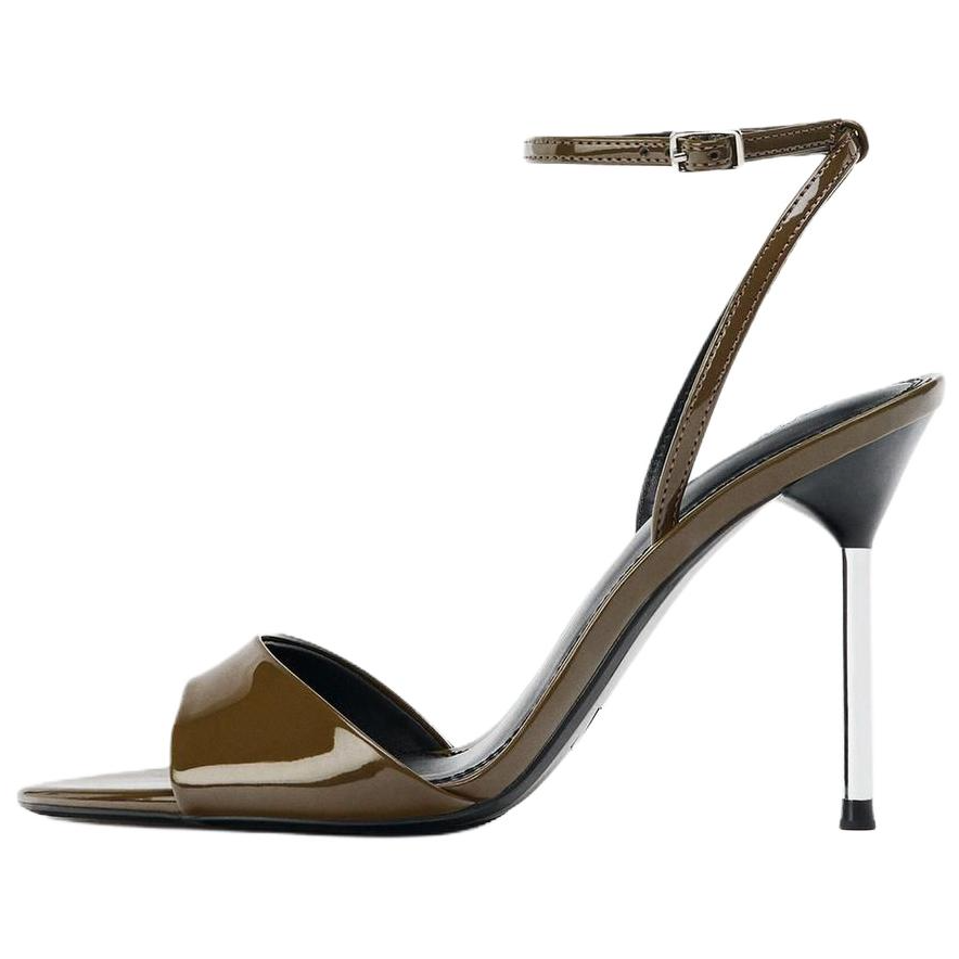 ZARA Pu One Strap Sandals 11cm Women's Khaki Green