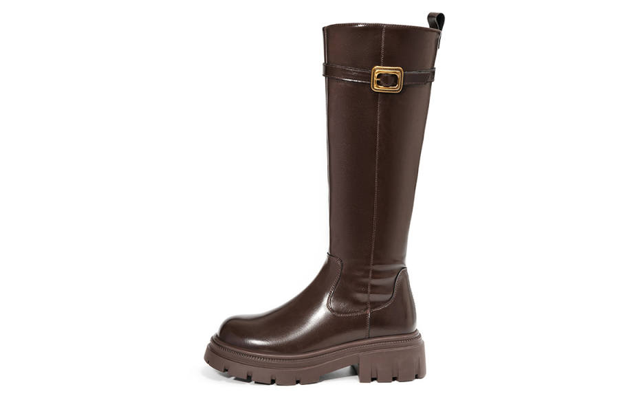 EBLAN EBLAN Leather Fleece Lined Slimming Comfortable Versatile Knee high Boots Women's Brown