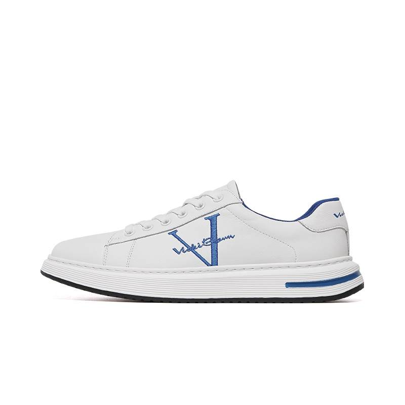 VICKI BROWN Cow Leather Stylish Skateboarding Shoes White Blue