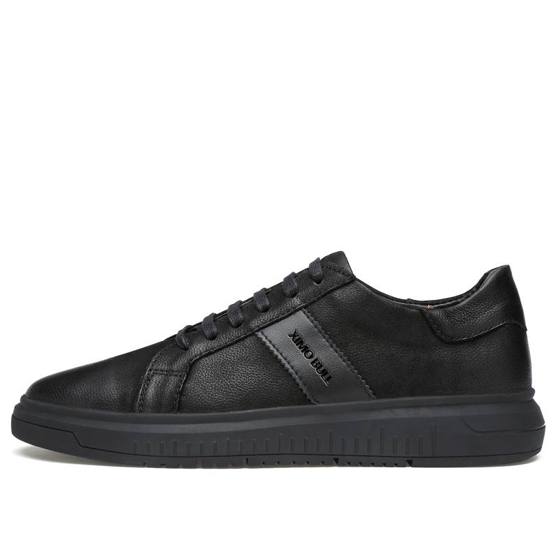 XIMO BULL Cow Leather Slip Resistant Low top Skateboard Shoes Unisex Black