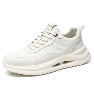 AOSAILUN Cow Split Leather Lightweight Low top Casual Shoes Men's White