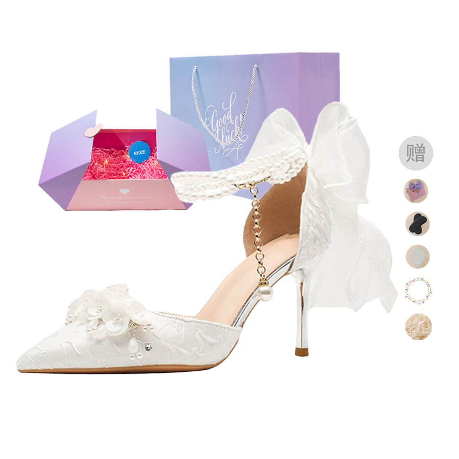NTOZE Fabric Slim Heel High Heels Women's White