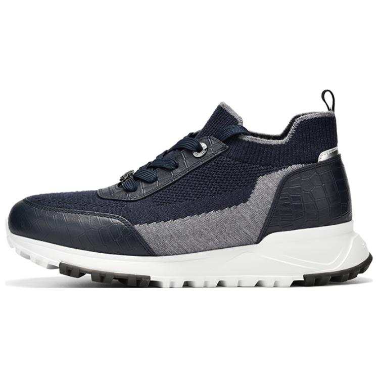 RARE Textile, Cow Leather Low top Casual Shoes Men's Navy Blue