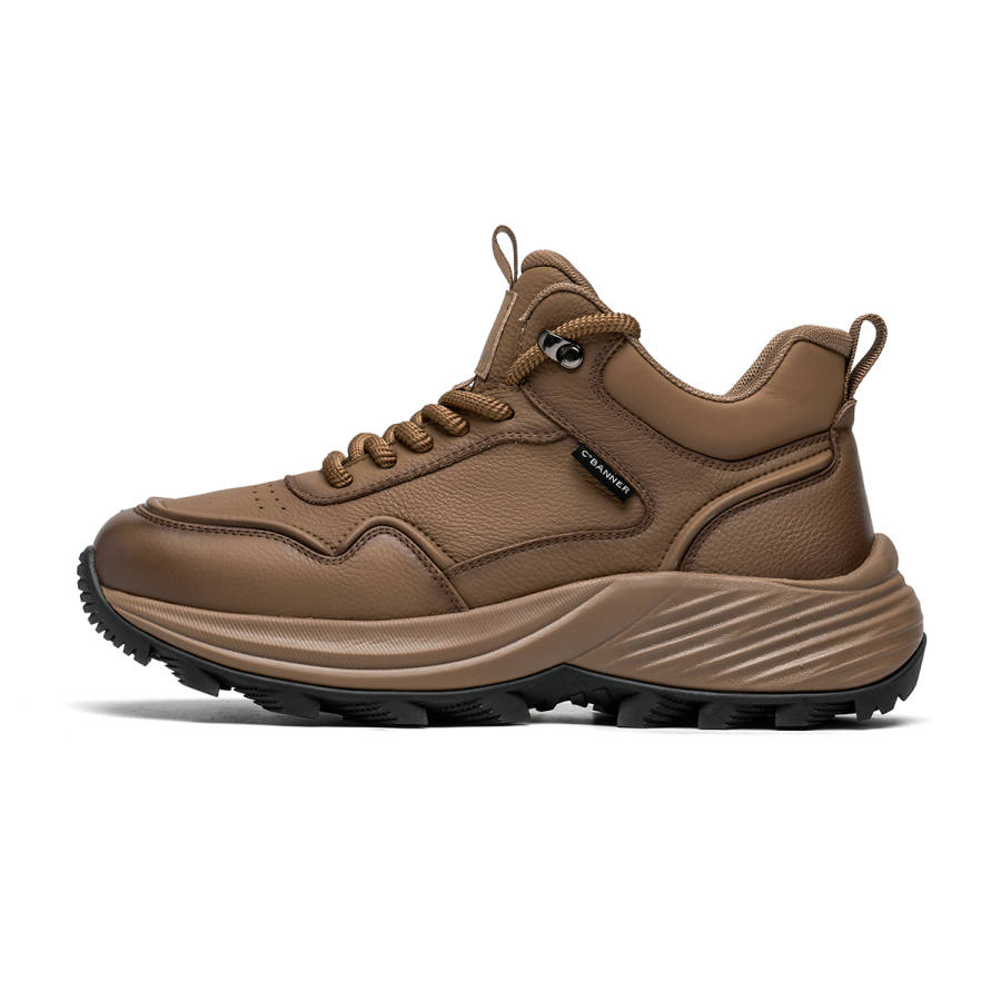 C°BANNER Cow Leather Sports Fleece Lined Thermal Outdoor High top Casual Shoes Men's Yellow Brown