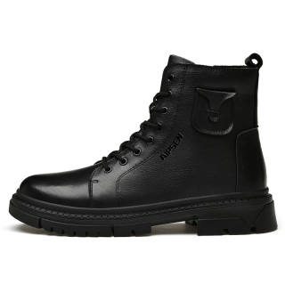 AIPSEN Boots Top Grain Cow Leather Crew Combat Boots Men's Black