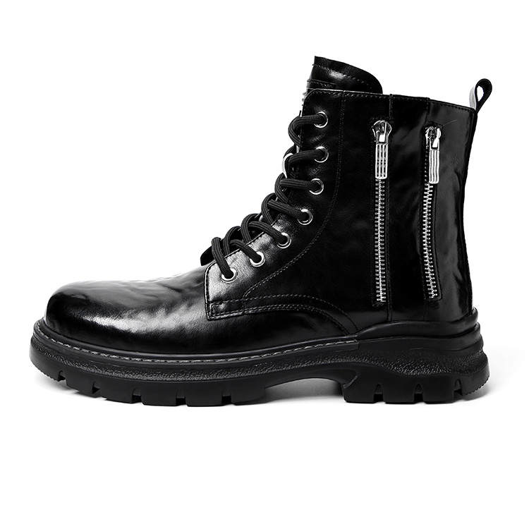 KAIMALONG KAIMALONG Cow Split Leather Knee High Combat Boots Men's Black