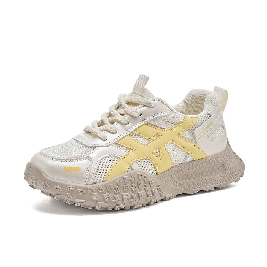 La Chapelle Anti Slip And Wear Resistant Height Increasing Low Top Chunky Sneakers Women's Beige Yellow