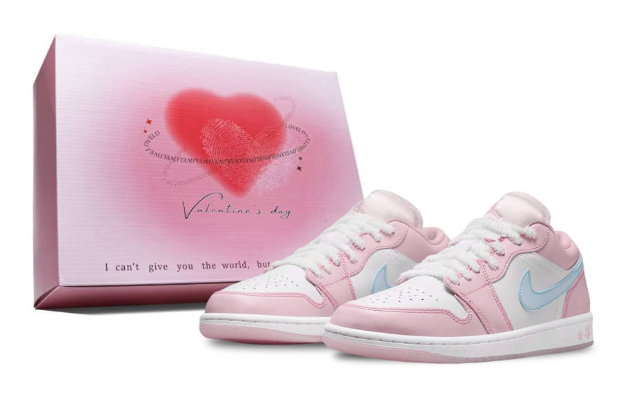 Jordan Jordan Air Jordan 1 Pink Cat Paw, Box Abrasion Resistant Low top Basketball Shoes Women's Pink Blue